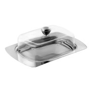 Manteigueira 19cm Por 12,7cm Em Aço Inox Com Tampa De Acrílico